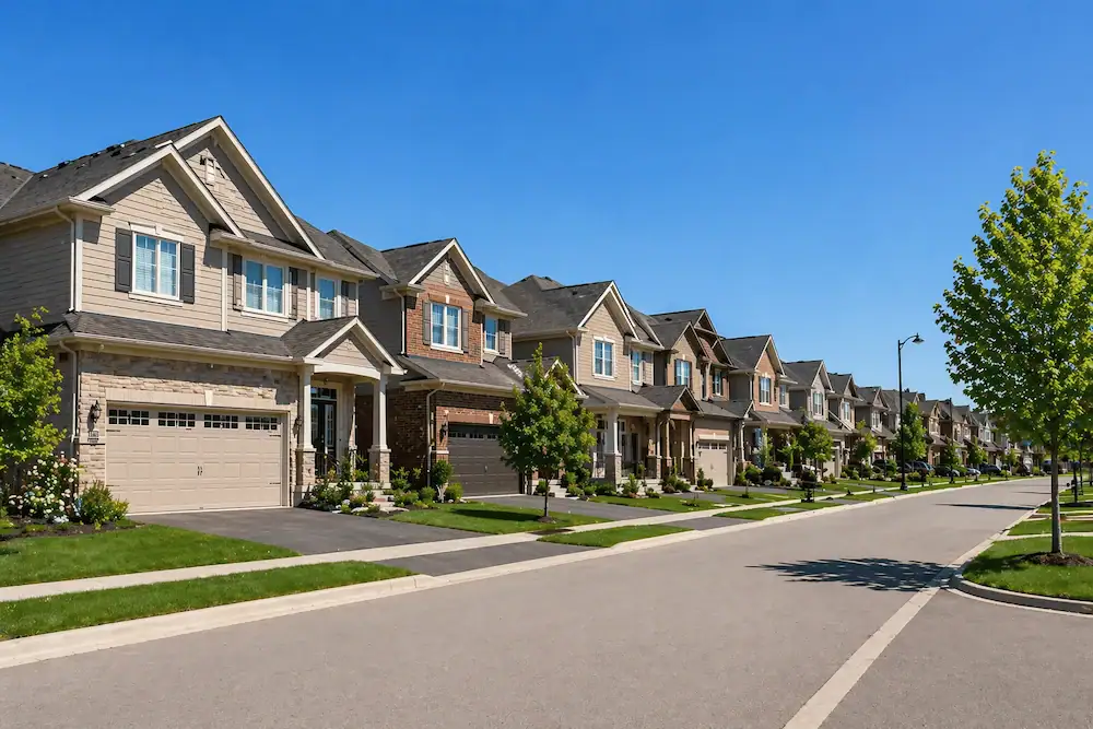 Row of suburban homes in Orleans Ottawa