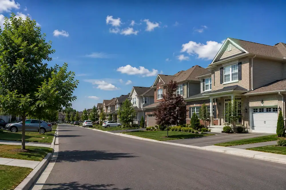 Residential street in Gloucester, Ottawa with detached suburban homes